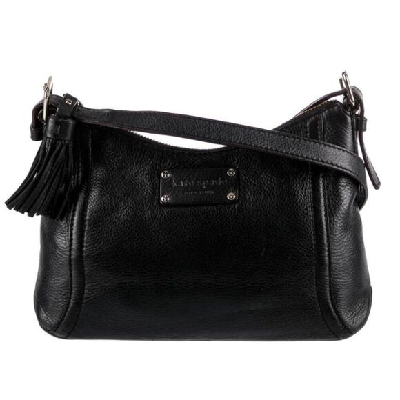 Kate Spade New York Black Pebbled Leather Crossbody Bag Tassel Purse - Picture 1 of 12